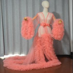 여성용 독특한 무도회 드레스, 맞춤 제작 얇은 명주 그물, 출산 가운, 사진 촬영 이브닝 가운, 푹신한 계단식 얇은 명주 그물 로브, 정식 파티 원피스