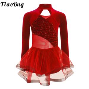 소녀 발레 레오타드 긴팔 벨벳 스팽글 체조 레오타드, 얇은 명주 그물 투투 스커트 발레리나 춤 연습 의상