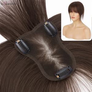 S-noilite 여성용 인모 토퍼, 손으로 짠 싱글 매듭 토퍼, 앞머리 중앙 부분 레이스 헤어피스 포함 천연 헤어 가발, 8x11cm