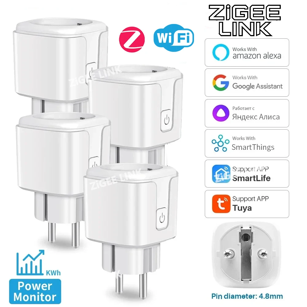 Tuya ZigBee EU 스마트 플러그 16A/20A 스마트 플러그 전력 모니터 원격 애플리케이션 타이머 음성 제어 알렉사 구글 홈 호환
