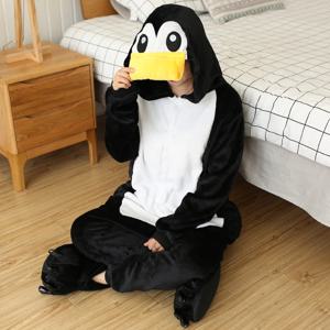 여성 만화 Onesies 동물 잠옷 Kigurumi 검은 펭귄 Onesie 성인용 긴 소매 잠옷 할로윈 코스프레 의상