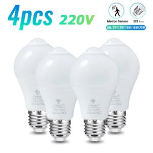 4pcs Led 전구 레이더 모션 센서 전구 E27 LED 전구 220V 스마트 전구 자동 적외선 전구 에너지 절약 Bombillas 홈 베란다
