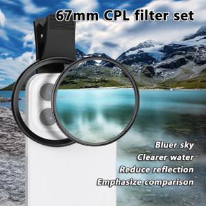 67mm 클립 온 CPL 전화 카메라 렌즈 필터 키트 iPhone/삼성/안드로이드 사진 용 조정 가능한 렌즈 원형 편광판 필터