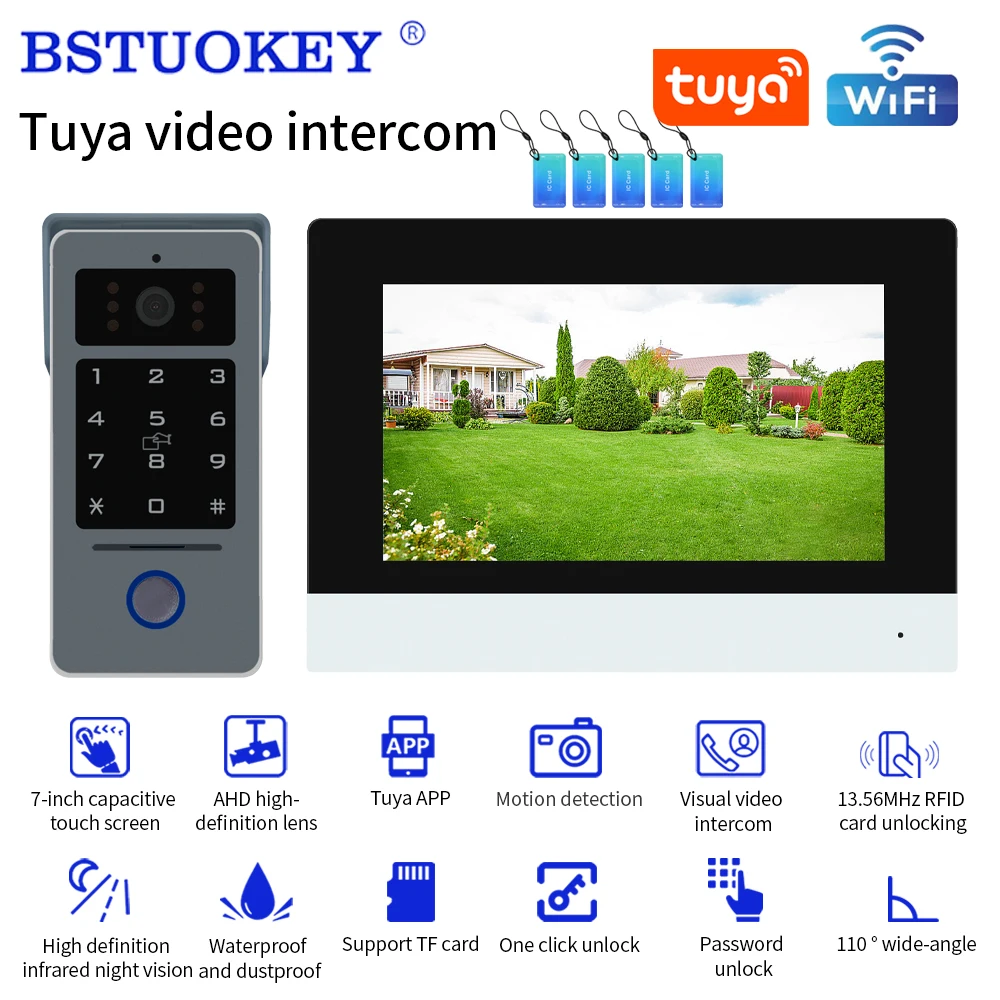 TUYA WIFI 7/10in 비디오 초인종 인터콤 키트 1080P 모니터 실외 카메라 2선 오디오 원격 잠금 해제 도어 폰 비주얼 인터콤