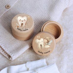 개인화 된 아기 첫 번째 치아 나무 치아 상자 우유 치아 보관 치아 수집 사용자 정의 이름 기념품 상자