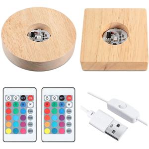 5/6/8/10CM 사각형 라운드 단단한 나무 LED 빛 빛나는 램프 홀더 DIY 크리스탈 밤 빛 자료 USB 1.5M 원격 제어
