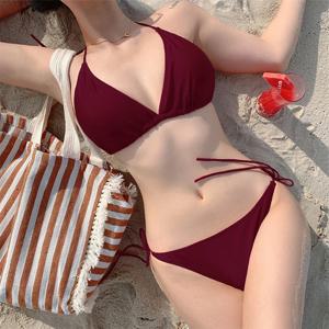 여성 비키니 세트 섹시한 수영복 붕대 스타일 브라질 수영복 여성 백 교수형 넥 삼각형 컵 캐미솔 비키니