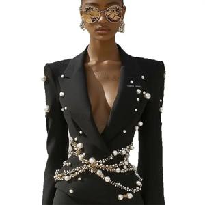 진주 여성 정장 1 조각 블레이저 반짝 이는 크리스탈 코튼 공식 오피스 자켓 맞춤형 웨딩 턱시도 코트 복장