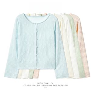 PAIXIANG 여성용 레이스 홀로우 아웃 에어컨 셔츠 여름 얇은 숄 외투 카디건 스위트 스타일 긴 소매