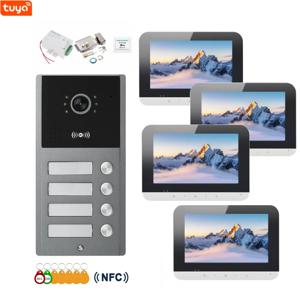 WIFI 비디오 빌딩 인터콤 시스템 2-12 유닛 아파트 비디오 초인종 Tuya 스마트 비디오 도어폰 도어락 액세스 키트 포함