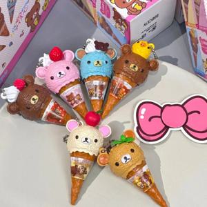애니메이션 피규어 귀여운 캡슐 랜덤박스 아이스크림 곰 비즈 체인 펜던트 가방 인형 장난감 모델 장식품 생일 선물
