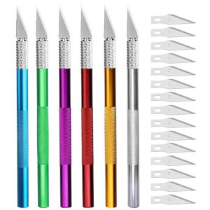 종이 미끄럼 방지 칼 DIY 수리 5pcs 블레이드 Fniiva 조각 커터 withMetal 핸들 공예 조각 조각 손 가죽 도구