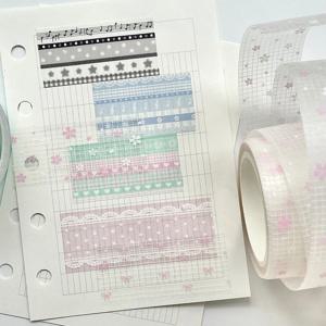 PET 반짝 이는 Washi 테이프 Scrapbooking 편지지 데코 격자 무늬 데코 스티커 테이프 Scrapbooking 용 접착 테이프 Diy Arts Crafts Album