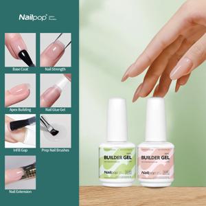 네일팝 7-in-1 빌더 네일 젤 패스트 빌딩 젤 네일 폴리쉬 클리어 화이트 핑크 누드 15ml 네일 팁 강화 및 연장