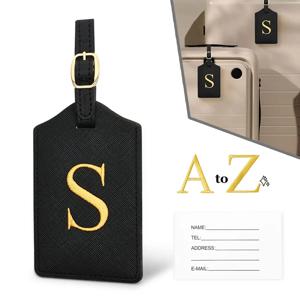 여행용 PU 가죽 수하물 태그 - 개인 정보 보호 커버 및 이름 카드 슬롯(A-Z)이 포함된 내구성 있는 여행 가방 ID 태그 liu