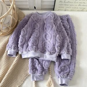 유아 아기 가을 겨울 플란넬 파자마 세트 한국 스타일 플러시 두꺼운 홈웨어 여자아이 보온 속옷 세트