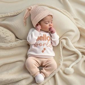 Ylsteed '헬로' 자수 신생아 사진 촬영 소품 아기 롬퍼 점프수트 리본 모자 아기 집에 오는 날 의상 아기 사진 선물