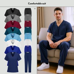 남녀 공용 스크럽 유니폼 도매 의료용 조거 세트 간호사 액세서리 치과 클리닉 애완동물 미용 스크럽 상의 바지 세트