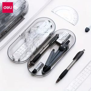 델리 전문가용 제도 도구 세트 8종, 컴퍼스, 자, 각도기 포함 학생용 기하학 세트