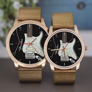 기타 베이스 패턴 남녀 공용 기념품 작곡가 로즈 골드 남성 시계 실버 시계 블랙 팔찌 선물 시계