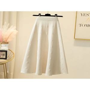 하이웨이스트 니트 미디 스커트 여성용 봄 가을 겨울 스웨터 매칭 라지 플라운스 A라인 우산 스커트