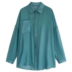 아이스 실크 여성용 긴팔 자외선 차단 의류 울트라 페어리라이크 쉬폰 에어컨 셔츠 고급 셔츠 재킷 봄 가을