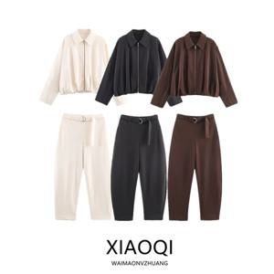 2025년 가을 신상 여성 패션 파일럿 재킷 코트 벨벳 주름 칼라 아우터웨어 숏 스타일 긴 소매 성인 사이즈 세트