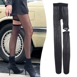 새로운 개성적인 하이 팬티스타킹 비대칭 레깅스 섹시한 타이츠 속이 비치는 여성용 스타킹