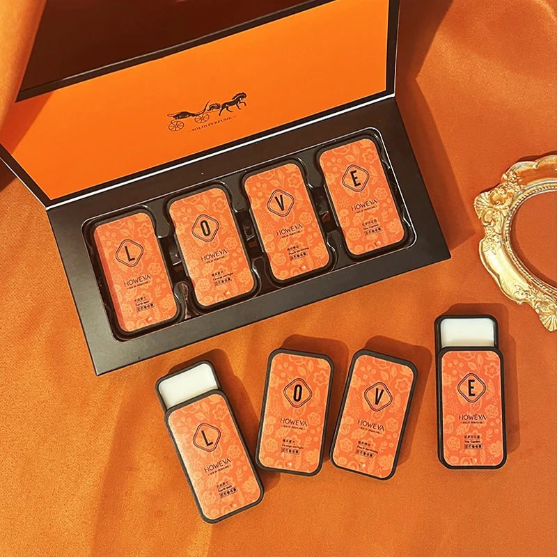 4개 솔리드 향수 세트, 꽃과 과일 향기, 오래 지속되는 향기, 가벼운 향기 및 휴대용, 선물용 아이디어/매일