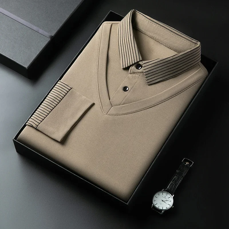 2025 신상 남성 캐주얼 & 패셔너블 긴팔 단색 페이크 투피스 폴로셔츠 비즈니스 사계절 만능 상의