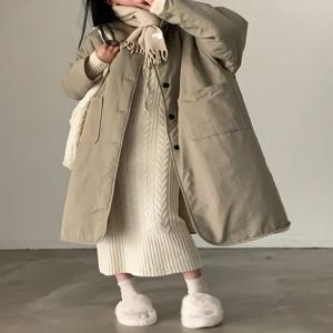 따뜻한 두꺼운 면 재킷 여성용 가을 겨울 양면 착용 양털 롱 코트 스타일리시 출퇴근 스타일 레귤러 길이