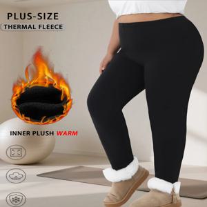 플러스 사이즈 여성용 기모 안감 레깅스 요가, 달리기, 추운 날씨 활동에 완벽한 매우 부드러운 로우 라이즈 디자인