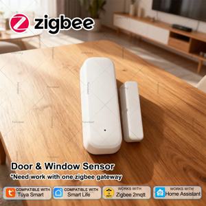 Tuya Zigbee 스마트 도어 센서 접촉 센서 창문 도어 열림 닫힘 감지기 홈 보안 보호 장치는 Z2MQTT와 함께 작동합니다.