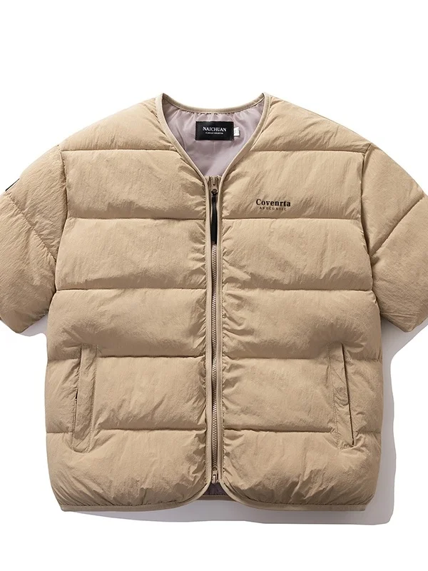 커플용 경량 루즈핏 반팔 보온 재킷 폴리에스터 섬유 지퍼 장식 패션 도시 스타일 캐주얼웨어