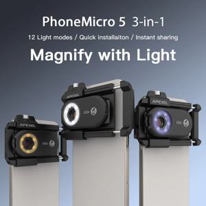 APEXEL 100X/150X/200X 현미경 보석 렌즈 휴대폰 카메라 렌즈 키트 매크로 렌즈 LED 조명 포함 아이폰 안드로이드 모든 스마트폰용