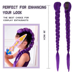 긴 보라색 땋은 머리 코스프레 헤어 익스텐션 26인치 합성 땋는 머리 쉬운 클립형 포니테일 코스프레 할로윈 의상용