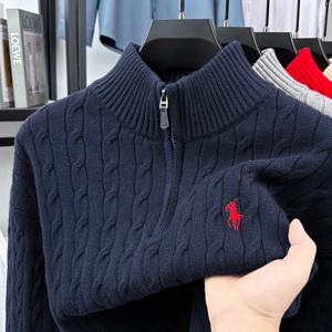 헤시 브랜드 패션 아메리칸 2025 빈티지 스탠드 칼라 지퍼 자수 스웨터 프라이드 도우 트위스트 3D 가을 겨울 니트웨어