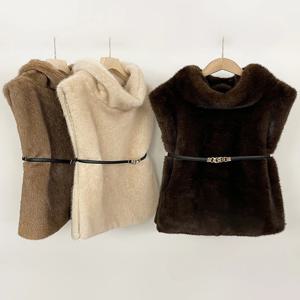 무마로호 2026 겨울 봄 여성 인조 모피 세이블 조끼 크롭 탑 솔리드 터틀넥 에코 밍크 인조 모피 탱크 탑 풀오버 재킷