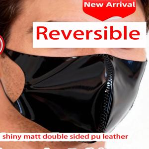 반짝이는 무광택 양면 PU 가죽 코스프레 페이스 마스크 웨트 룩 PVC 리버시블 마스크 방수 세척 가능 입 마스크