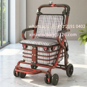 맞춤형 노인 이동식 유모차는 접이식 4륜 낙상 방지 보행 쇼핑 카트에 앉을 수 있습니다.