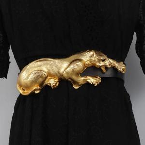 여성 패션 블랙 정품 가죽 골드 레오파드 코르셋 여성 Cummerbund 코트 허리띠 드레스 Decration 와이드 벨트 J005