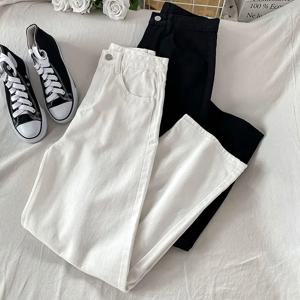 루즈 스트레이트 레그 데님 진 여성용 하이웨이스트 드레이프 화이트 와이드 레그 팬츠 슬리밍 효과 봄 신상 롱 트라우저