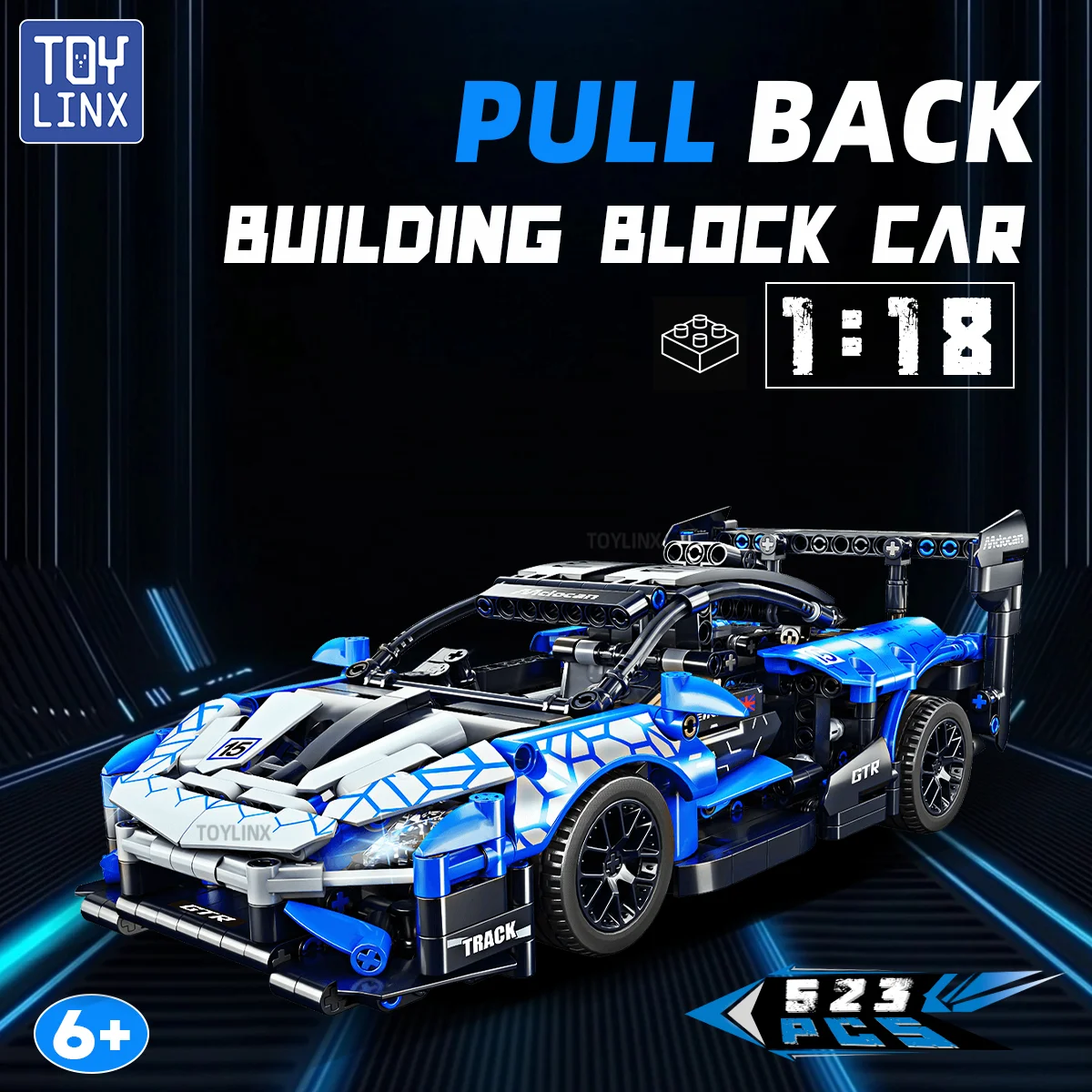 ToylinX 1/18 523 PCS 기술 기계 Supercar 레이싱 레이싱 빌딩 블록 어린이를위한 조립 장난감 자동차 소년 크리스마스 선물