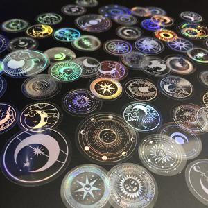 70 개 PET 접착 스티커 방수 투명 레이저 실버 스티커 라벨: SUN MOON Stars 등