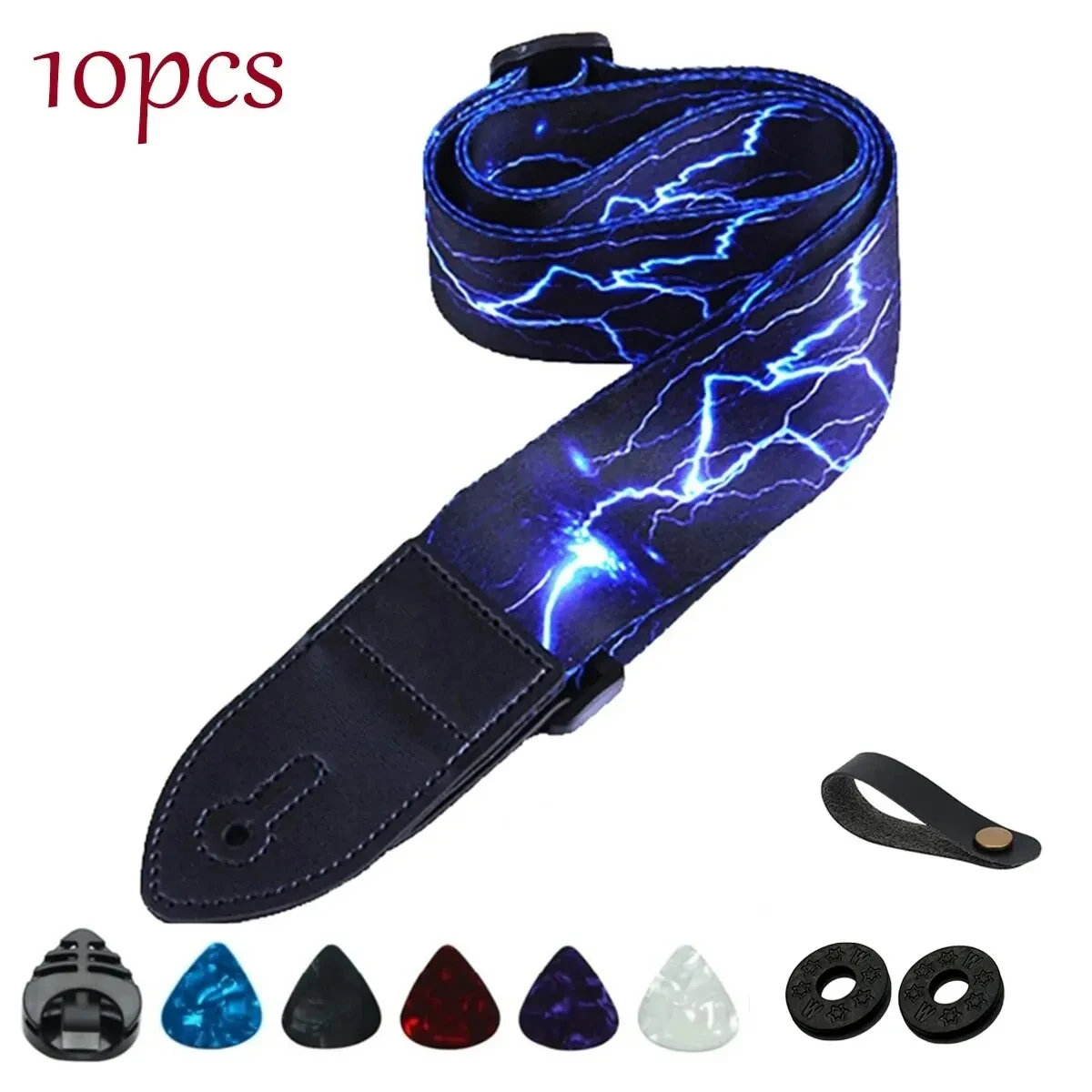 3개의 픽업 홀더, 스트랩 버튼 헤드스톡 어댑터, 1쌍의 스트랩 잠금 장치 및 5개의 기타 픽업 세트가 포함된 10개 소프트 기타 스트랩