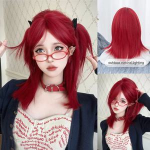 스칼렛 레드 컬러 합성 소서리스 가발, 중간 부분 중간 내츄럴 스트레이트 헤어, 여성용 코스프레 내열성 가발, 18 인치