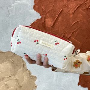 학생용 연필 케이스 가방 카와이 체리 자수 패턴 패션 여행 필수품 포셰트 마끼아쥬 세면도구 가방 메이크업