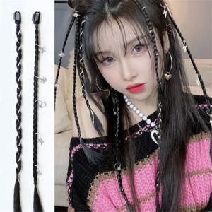 다채로운 리본 브레이드 포니테일 클립온 가발, 스위트 쿨 복싱 타이 헤어 활 트위스트 브레이드 헤어 익스텐션, 2 개