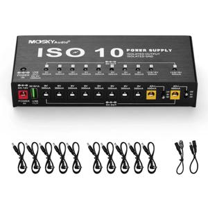 MOSKY ISO-10 기타 이펙트 페달 전원 공급 장치 10개의 절연 DC 출력/9V 12V 18V 보호용 5V USB 출력 기타 액세서리