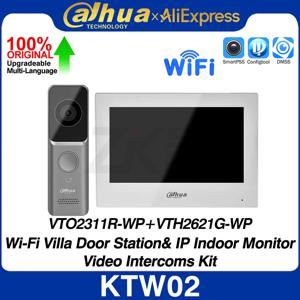 Dahua 오리지널 KTW02 와이파이 IP 비디오 인터콤 키트, 빌라 문짝 스테이션 VTO2311R-WP 및 실내 모니터 VTH2621G-WP 포함